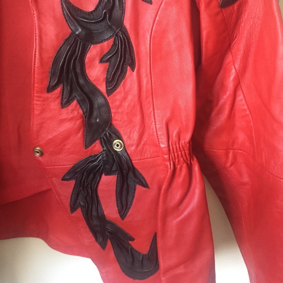 Vintage 90’s Red/Black Leather Blazer Jacket - Picture 6 of 8